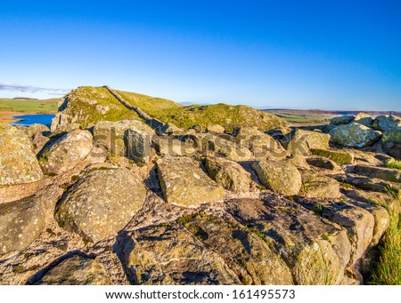 Hadrian\'s wall looking towards Crag Lough Lake