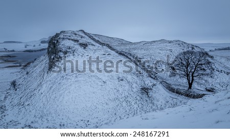 Hadrian\'s Wall with a covering of snow