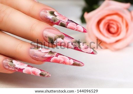 Pink nail design.