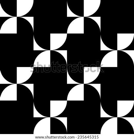 Seamless pattern of black squares and quarters of the circle.
