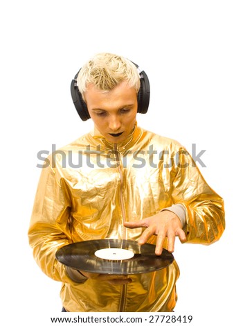 Golden DJ isolated on white background