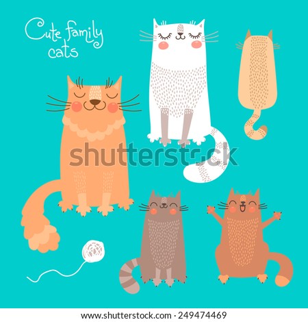 Cute set with cats and kittens Vector illustration Cute set with cats and kittens Vector illustration