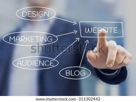 Businessman presenting website strategy about marketing, design, audience and blog