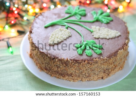 Kiev cake on a table with Christmas decorations