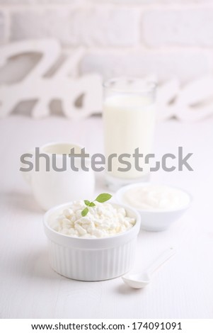 milk produce: sour cream, cottage cheese, cream, milk