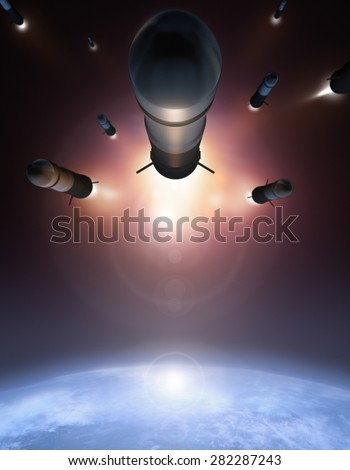 Rockets in the space over Earth