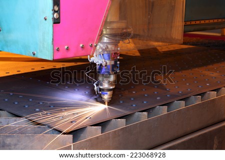 The laser cutting installation, CNC-controlled machine concept, Laser cutting heads for vertical cutting sheets metal.