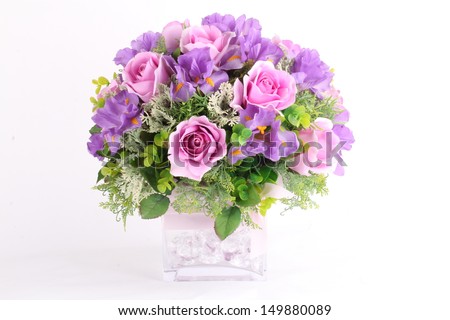 Colorful Flower Arrangement Centerpiece In Square Glass Vase