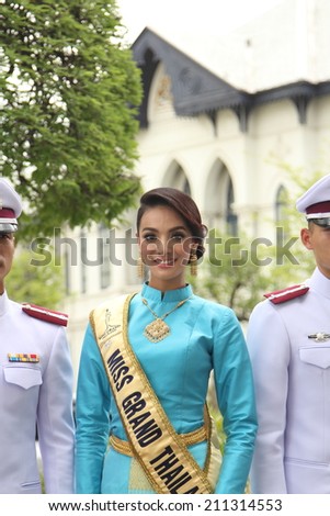 BANGKOK, THAILAND - AUGUST 11: Miss Grand Thailand in a celebration ceremony of the 82th birthday of H.M. Queen Sirikij in Bangkok, Thailand on August 11, 2014.