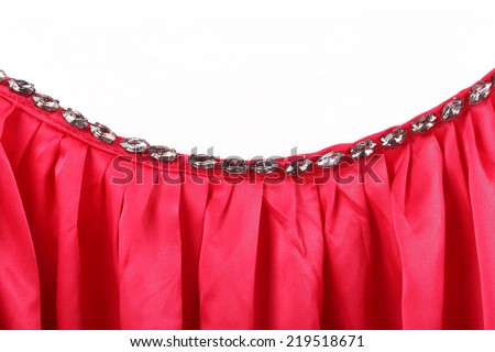 Gems decorated on red satin dress