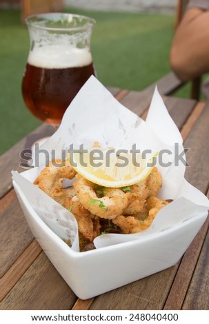 Fried calamari, fried squid with Beer