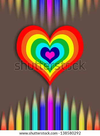 Rainbow heart around colorful brush