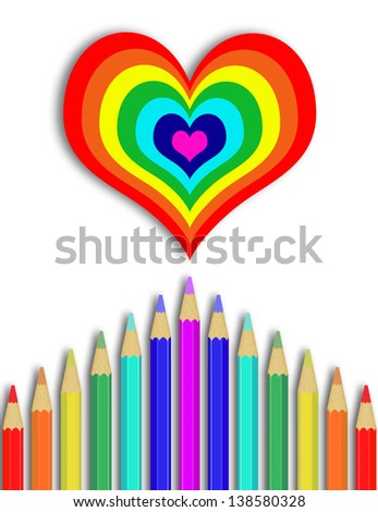 Colorful pencil will draw rainbow heart