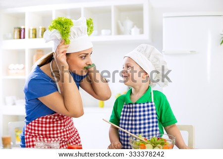 Funny cute family moments in kitchen