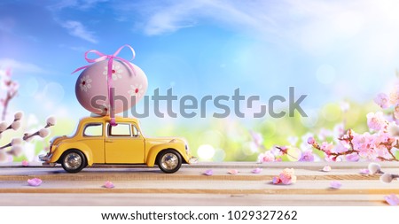 Deformed And Unrecognizable Car Carrying Easter Egg