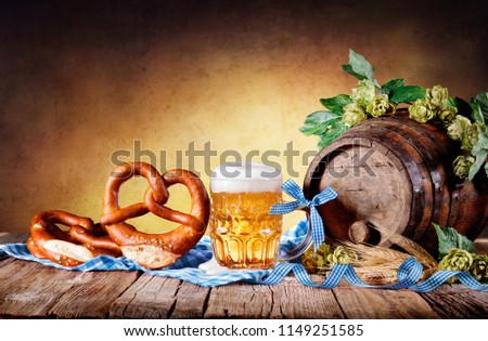 Beer Mug With Pretzel And Bavarian Decoration
