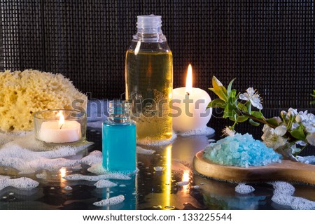 preparation for the bubble bath and candles
