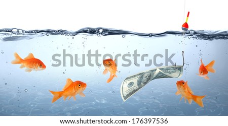 goldfish in danger - dollar as bait - concept deception