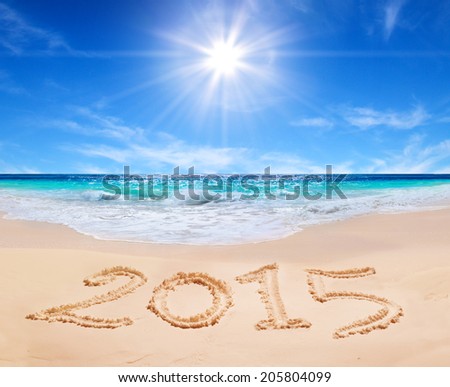 word 2015 on the tropical beach
