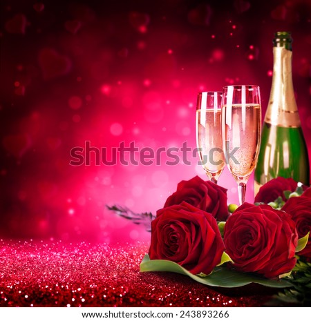 sparkling valentineÃ¢Â?Â?s day with champagne and roses