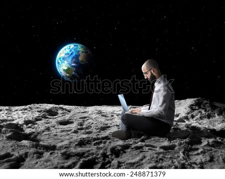 remote work or global wi-fi internet connection - word elements furnished by NASA