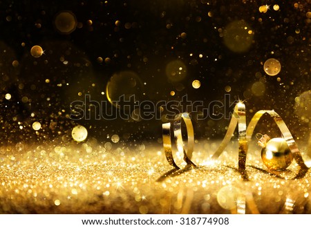 Golden Streamers With Sparkling Glitter - Christmas Holidays Background
