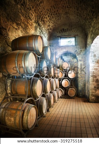 Cellar With Barrels For Storage Of Wine