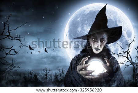 Halloween Witch Clairvoyant In A Spooky Night - Moon maps element furnished by Nasa