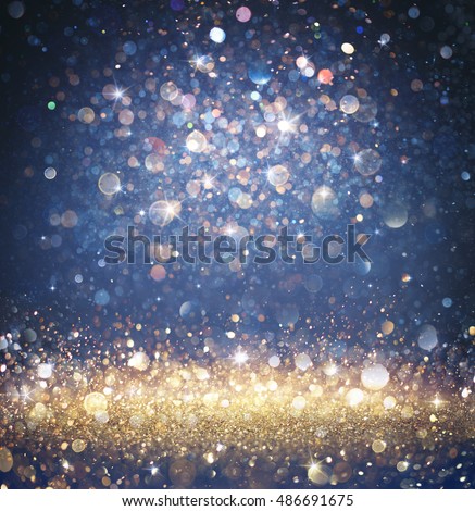 Twinkled Christmas Background - Glitter Gold And Blue With Sparkling Of Stars