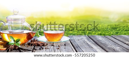 Tea Time With Plantation Of Tea Background