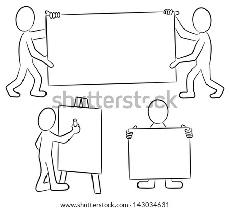 vector illustration of some hand drawn cartoon people with signs in black and white