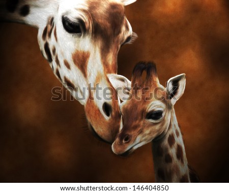 Giraffe Adult And Baby Painting