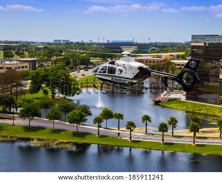 April 4th, 2014 Tampa Florida Bayflite Helicopter. Bayflight is a rescue helicopter that responds to Trauma rescue scenes and transports patients to the hospital trauma center.