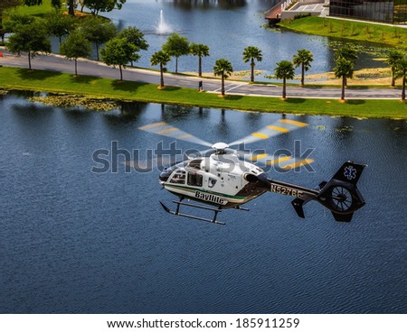 April 4th, 2014 Tampa Florida Bayflite Helicopter. Bayflight is a rescue helicopter that responds to Trauma rescue scenes and transports patients to the hospital trauma center.