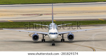 Tampa, Florida May 23, 2015 Tampa International Airport. A Boeing 757 Aircraft taxis to the terminal at Tampa International Airport.