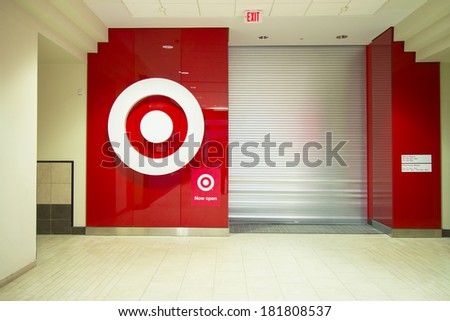 EDMONTON, AB, CANADA-March 14, 2014: A Target store with closed doors prior to opening inside a mall on March 14th, 2014.
