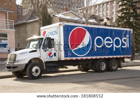 EDMONTON, AB, CANADA-March 14, 2014: A Pepsi delivery truck parked outside of a restaurant on March 14th, 2014.