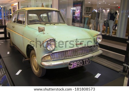 EDMONTON, AB, CANADA-March 14, 2014: The Flying Ford Anglia used in the Harry Potter films sits on display in a mall on March 14th, 2014.