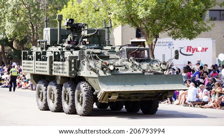 EDMONTON, AB, CANADA-July 18, 2014: A Canadian Forces Armored Vehicle as seen in the K-Days Parade on July 18th, 2014.