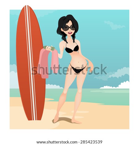 Girl with a surfing board