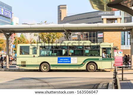 KYOTO, JAPAN - OCT 30: Kyoto city bus is public transport in Kyoto on 30 October 2013.The Kyoto City bus is useful for getting around various places within Kyoto.