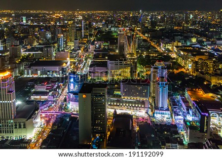 BANGKOK, THAILAND - May 04: Bangkok night view, Above view at night form Baiyoke Tower II  tallest building in the city and tallest hotel in Southeast Asia on May 04, 2014 in Bangkok Thailand.
