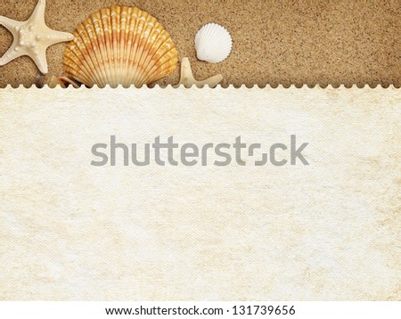 Summer background - blank paper sheet on sand