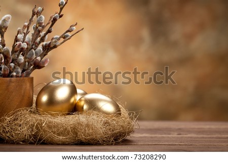 Easter - Golden eggs in the nest