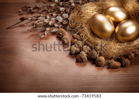 Easter - golden eggs and catkin