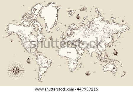 High detailed, Old world map with decorative elements