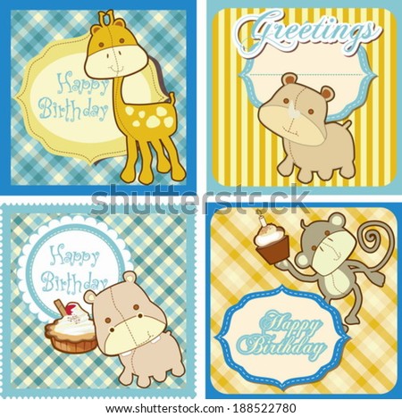 Birthday card set with cute baby animals