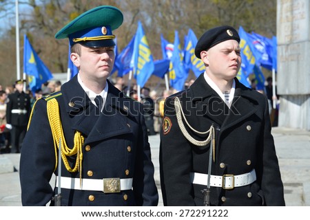 KALININGRAD, RUSSIA - APRIL 09, 2015: A guard of honor on celebration of the 70 anniversary of storm of Konigsberg