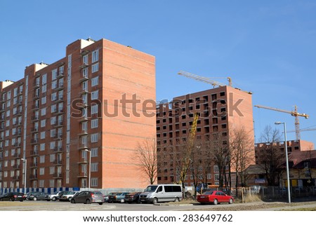 KALININGRAD, RUSSIA - APRIL 17, 2014: Construction of the new residential district