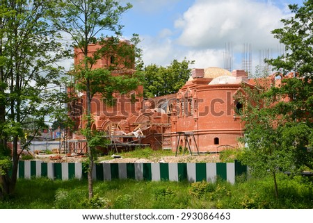 GUSEV, RUSSIA - JUNE 04, 2015: Construction of Church of All Saints of memory fallen in the years of World War I